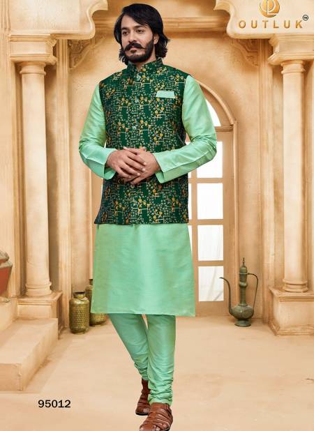 Green And Pista Colour Outluk 95 New Latest Designer Ethnic Wear Kurta Pajama With Jacket Collection 95012